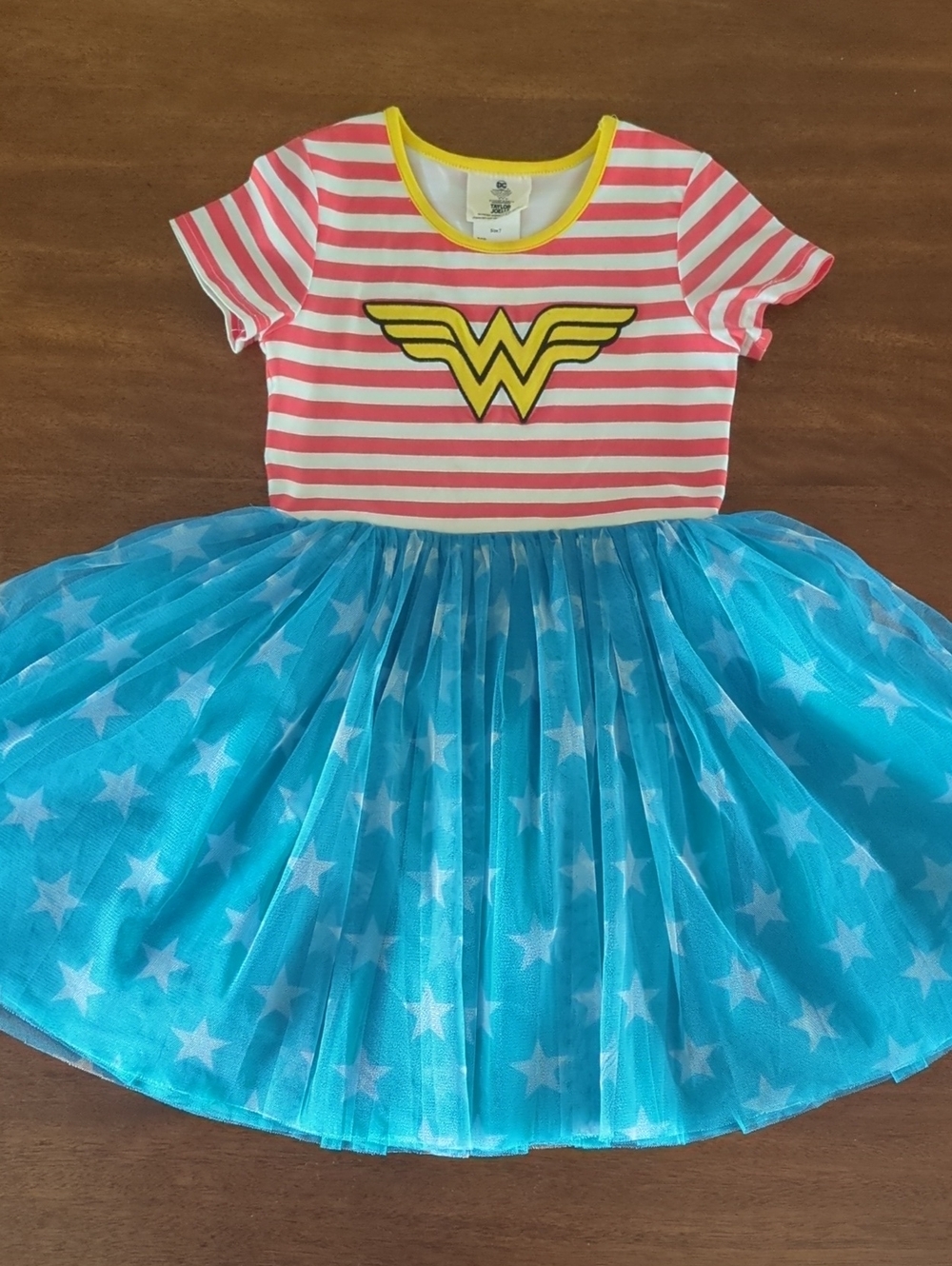 Taylor Joelle Wonder Woman-Inspired Girls Red & Blue Star Tulle Dress